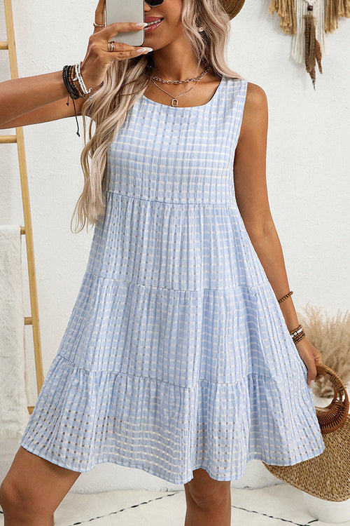 Plaid Print Sleeveless Casual Mini Dress