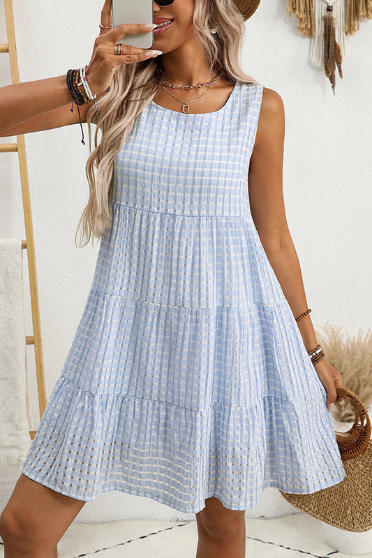 Plaid Print Sleeveless Casual Mini Dress