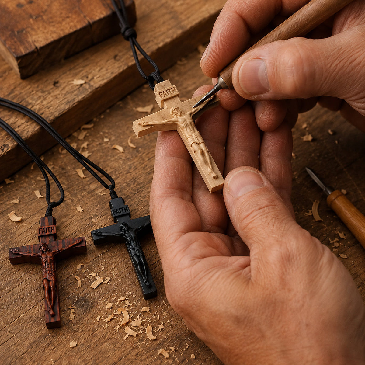 ✝️ Handmade Wooden Jesus Cross Necklace (𝐃𝐚𝐧𝐢𝐞𝐥 𝐁𝐫𝐨𝐨𝐤𝐬 𝐇𝐚𝐧𝐝𝐦𝐚𝐝𝐞®)