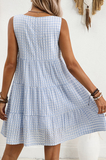 Plaid Print Sleeveless Casual Mini Dress