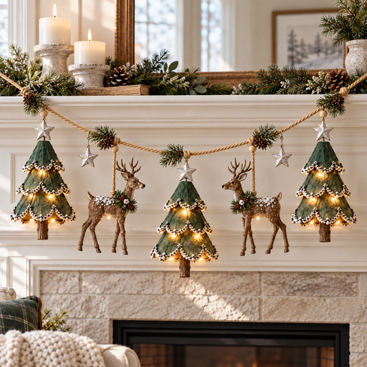 🎄Lighted Woodland Christmas Garland🦌
