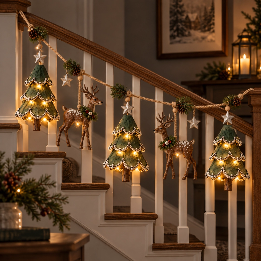 🎄Lighted Woodland Christmas Garland🦌