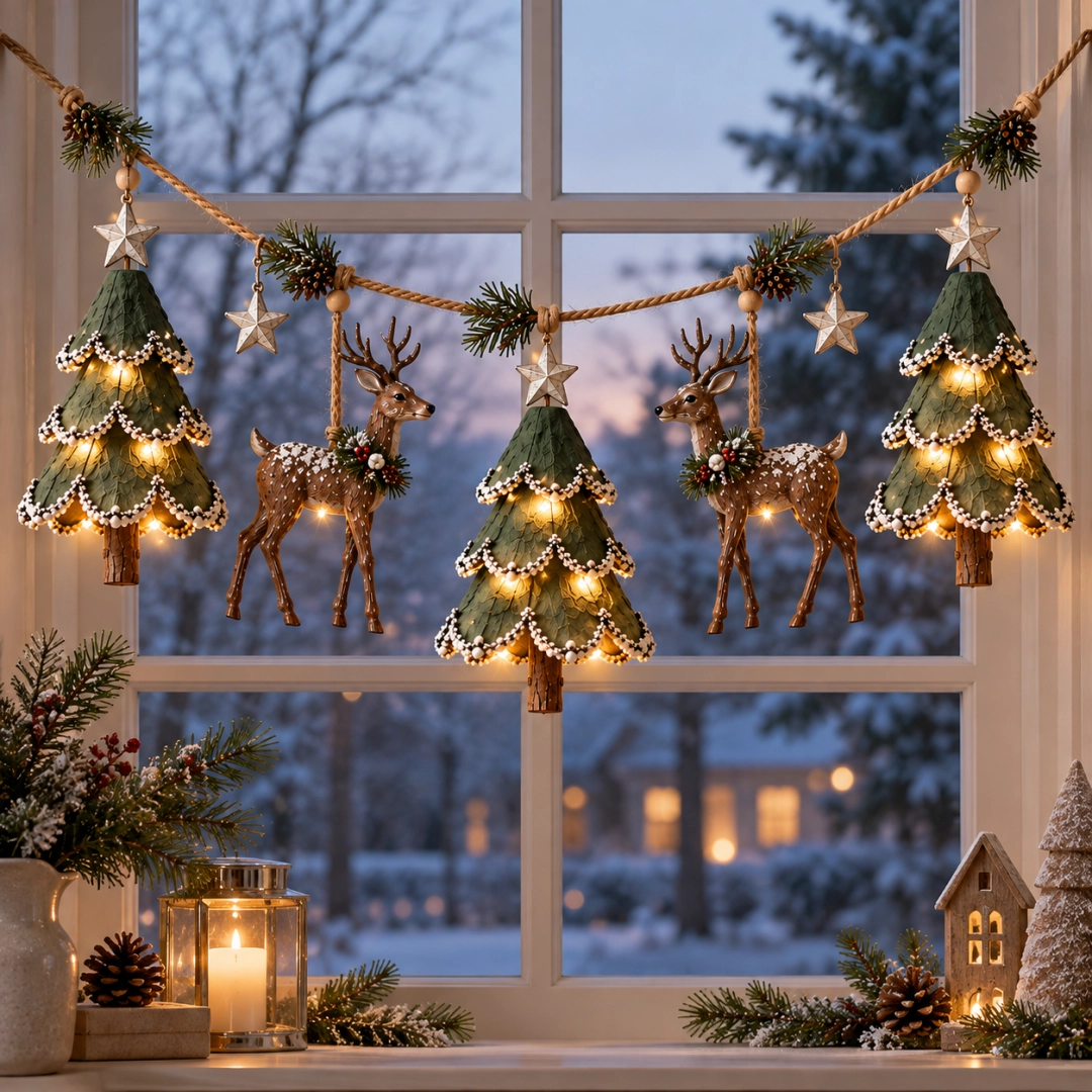 🎄Lighted Woodland Christmas Garland🦌