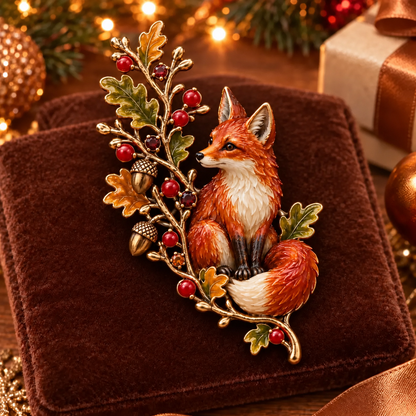 Autumn Woodland Fox 🦊 Oak & Berry Country Brooch
