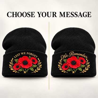 "Lest We Forget" Poppy Embroidered Beanie