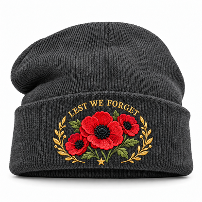 "Lest We Forget" Poppy Embroidered Beanie