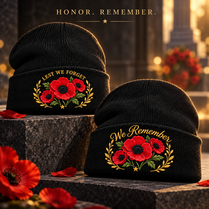 "Lest We Forget" Poppy Embroidered Beanie