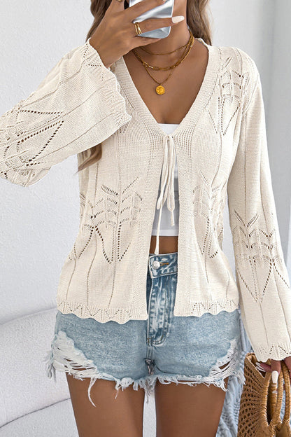 Casual Solid Color Hollow V Neck Cardign