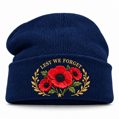 "Lest We Forget" Poppy Embroidered Beanie