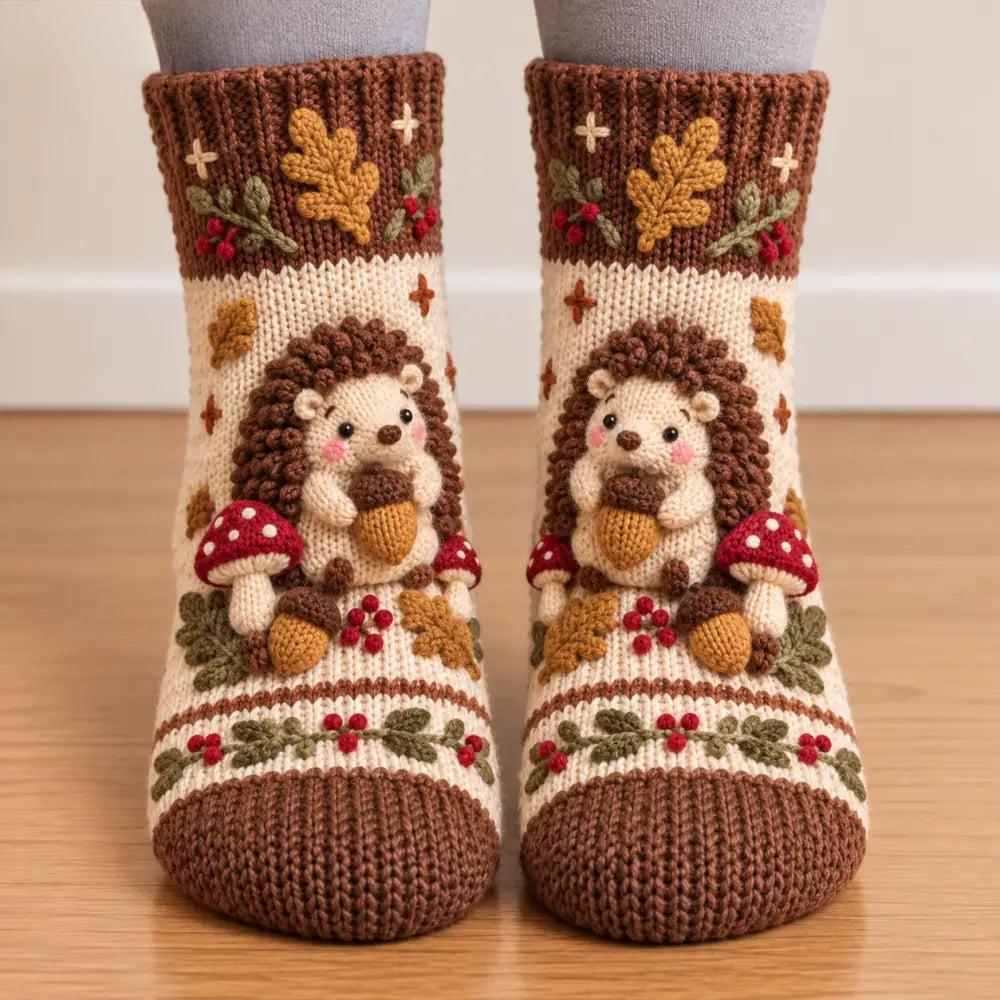 🧦🍂Autumn Cottage Cozy Socks – Cute Woodland Animal Designs