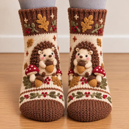 🧦🍂Autumn Cottage Cozy Socks – Cute Woodland Animal Designs
