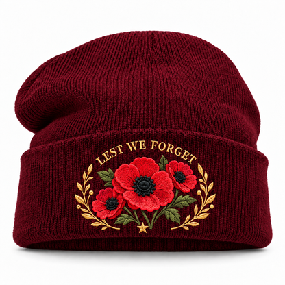 "Lest We Forget" Poppy Embroidered Beanie