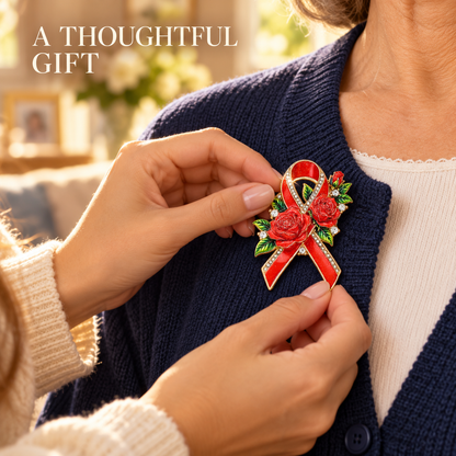 Hope Blooms™ Rose Ribbon Brooch – A Symbol of Strength, Love & Breast Cancer Awareness