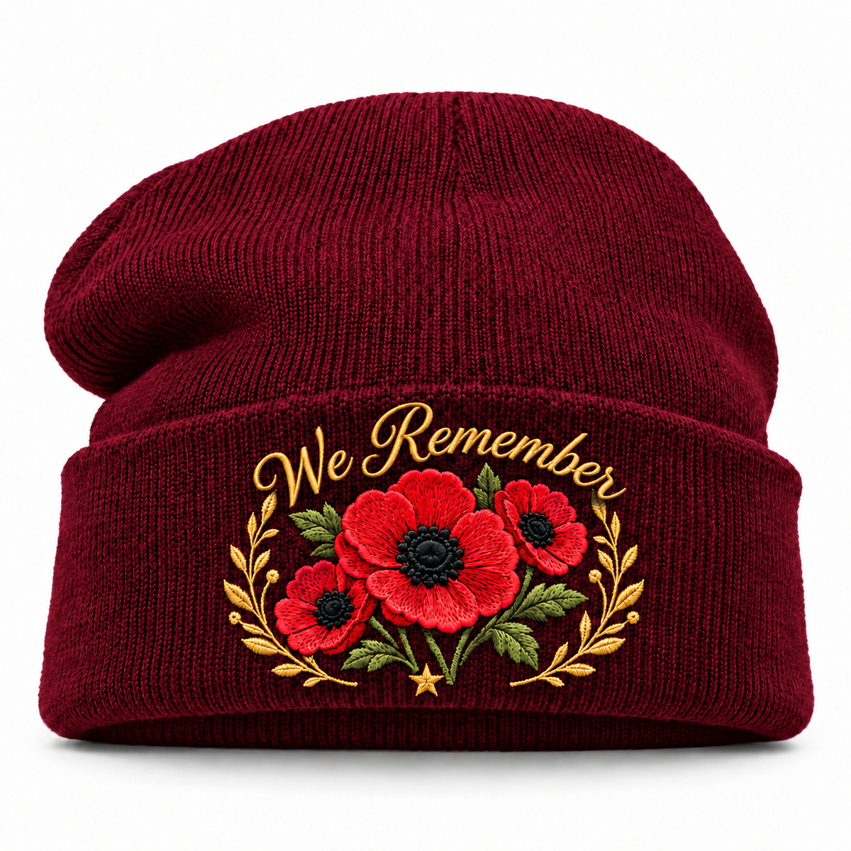 "Lest We Forget" Poppy Embroidered Beanie