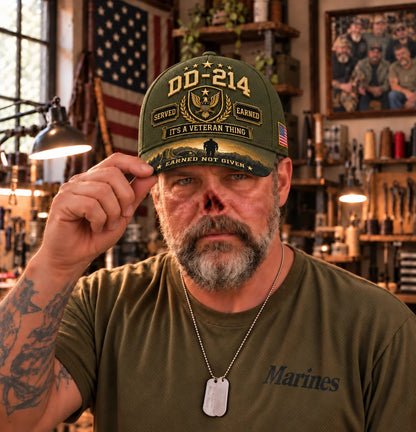 100% Handmade DD-214 Veteran Honor Embroidered Cap (𝗧𝗵𝗼𝗺𝗮𝘀 𝗠𝗶𝗹𝗹𝗲𝗿 𝐇𝐚𝐧𝐝𝐦𝐚𝐝𝐞®)